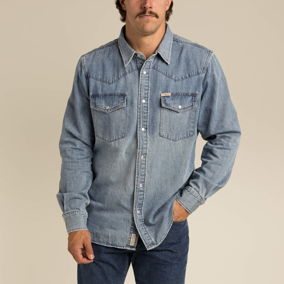 The Wyatt Pearl Snap Long Sleeve Denim Shirt