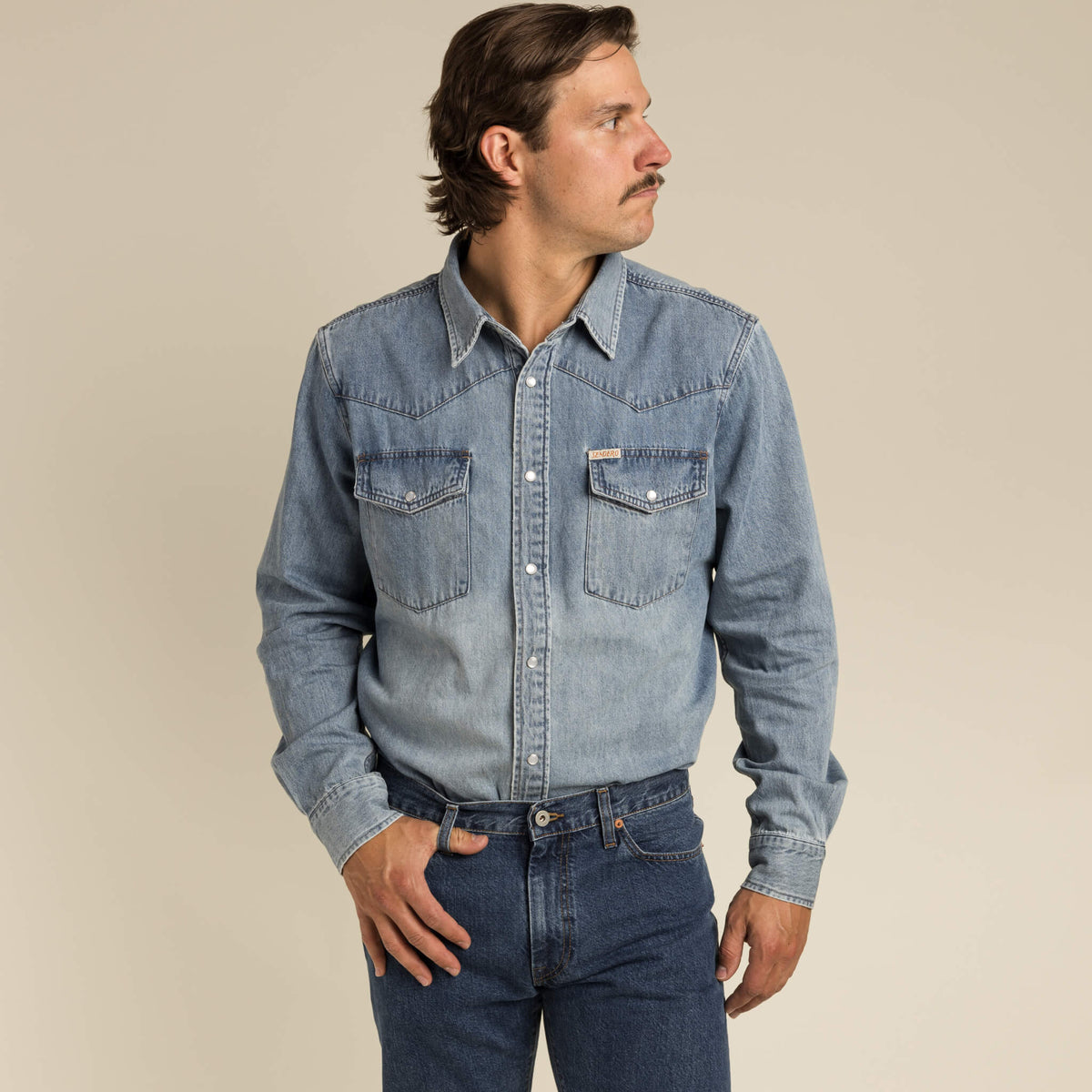 The Wyatt Pearl Snap Long Sleeve Denim Shirt