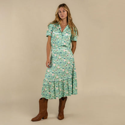 Cheyenne Western Skirt - Mint Floral